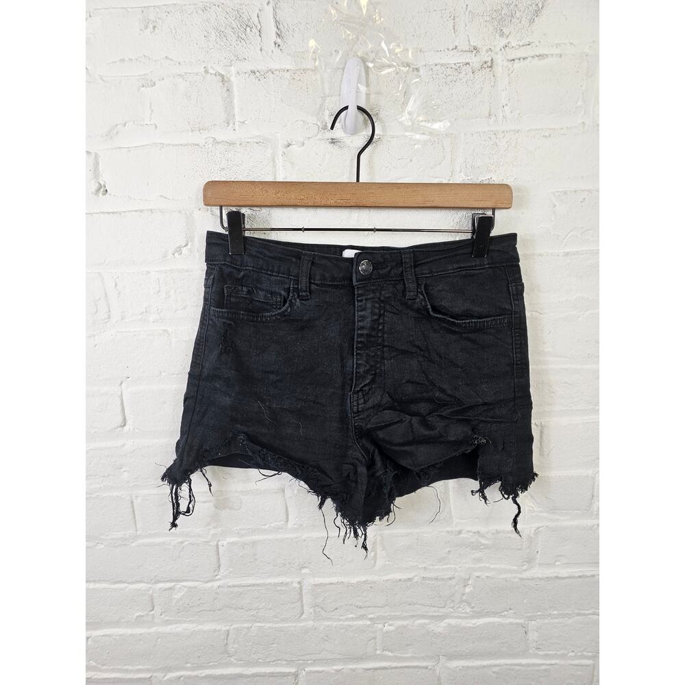 Vervet Women's Mid Rise Distressed Denim Cutt-Off Shorts Black Size Large